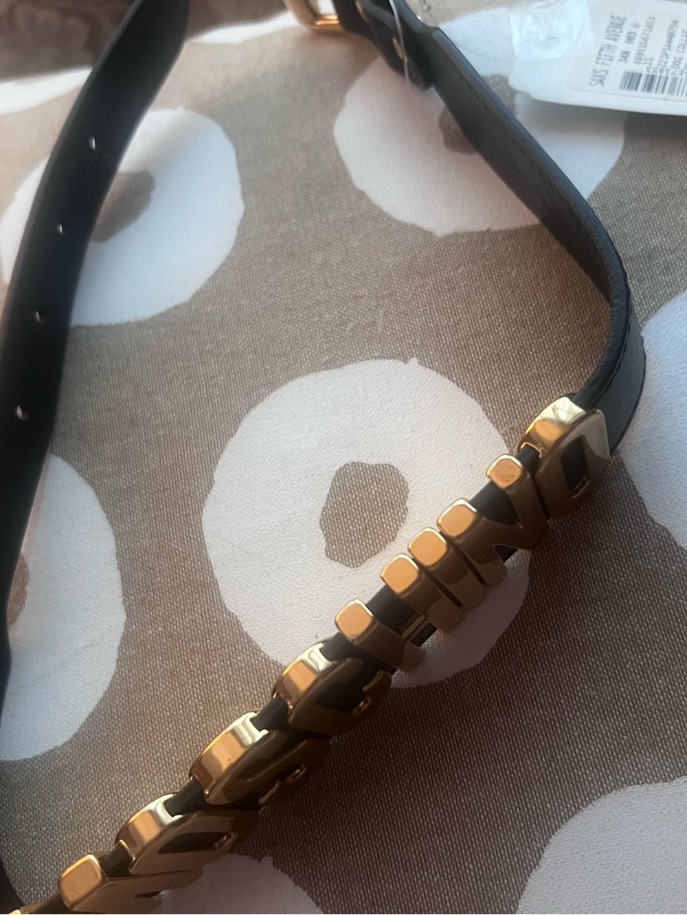 Moschino Black Leather Dog Collar with Gold Lettering Chain Accent